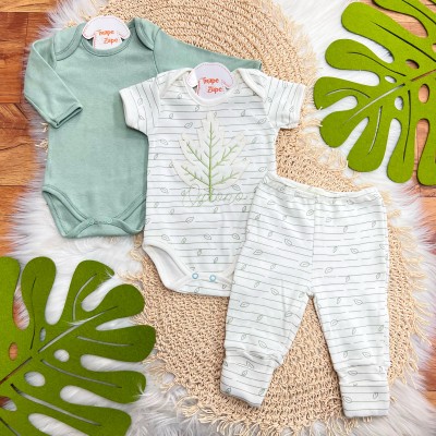 CONJ. DE MALHA 3 PEÇAS - Outono - Verde e Off White